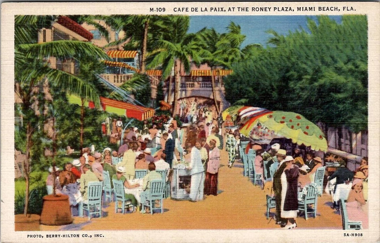 Cafe De La Paix At The Roney Plaza Miami Beach Fla 1935 Curt Teich Postcard FL