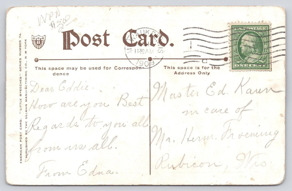 Postcard Little Breeches Says I Want To Be A Soldier When I Grow Up 1909 Ullman