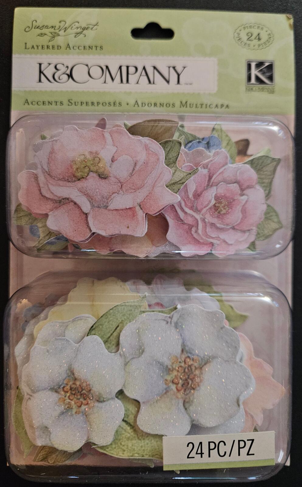 K&Company Floral Layered Accents Paper Embellishments 24 Pieces by Susan Winget