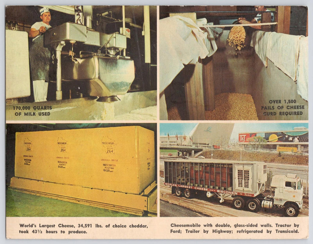 Large Postcard World's Largest Cheese 34,591 lbs of cheddar took 43 1/2 hrs UNP