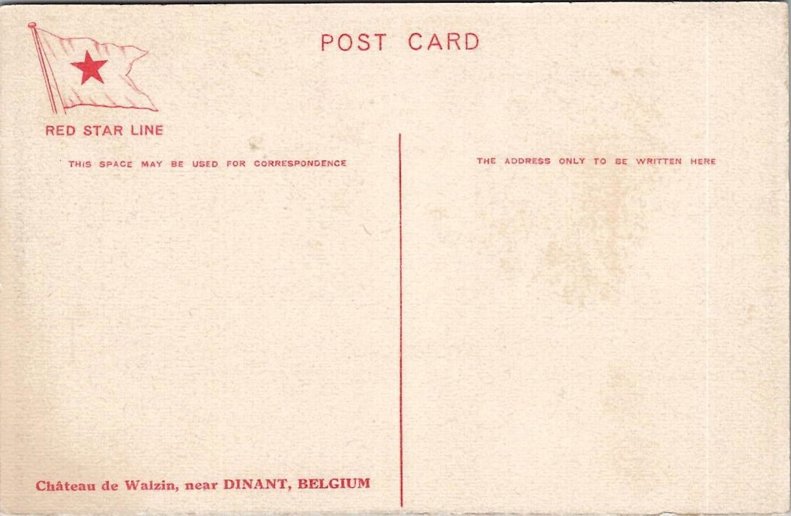 Red Star Line Postcard Signed H Cassiers Chateau de Walzin Dinant Belgium UNP