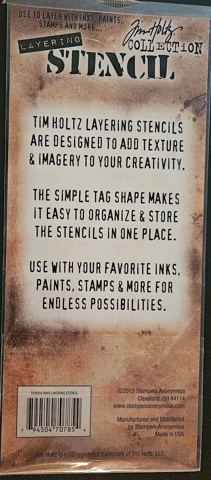 THS003 Stampers Anonymous Tim Holtz Layering Stencil Rays