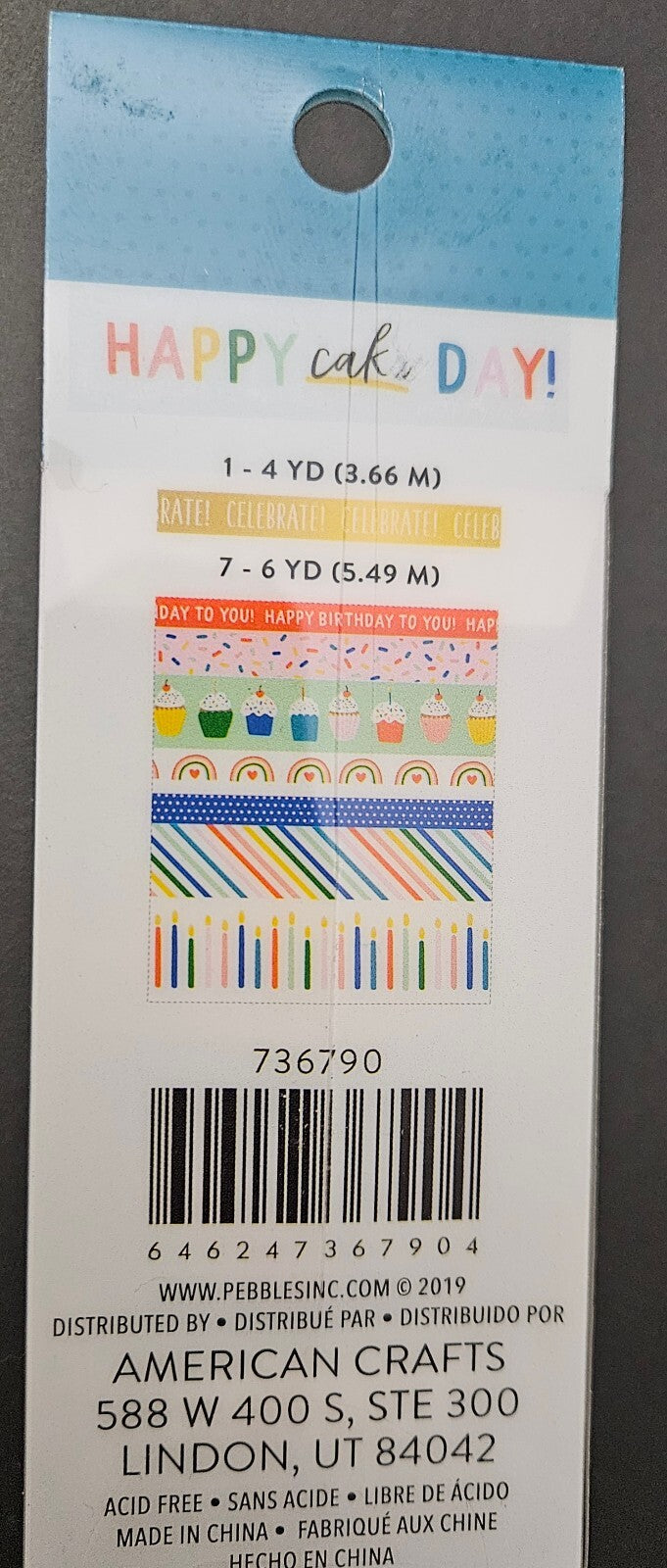 Happy Cake Day Pebbles American Crafts 8 Patterns Washi Tape Set NIP