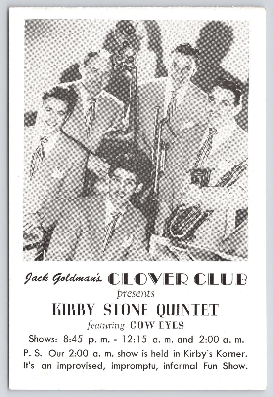 Postcard Kirby Stone Quintet Jack Goldman's Clover Club Miami Korner Cow-Eyes