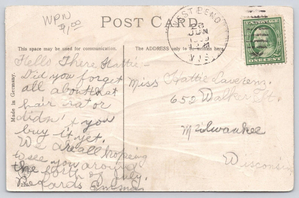 Postcard Do You Remember The Garden of Roses PM West Bend Jun 23 1909