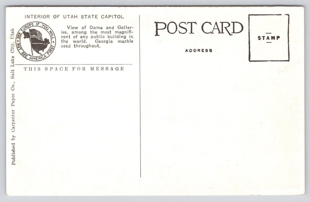 Postcard Corridor and Main Stairways Utah State Capitol Salt Lake City UNP 15575