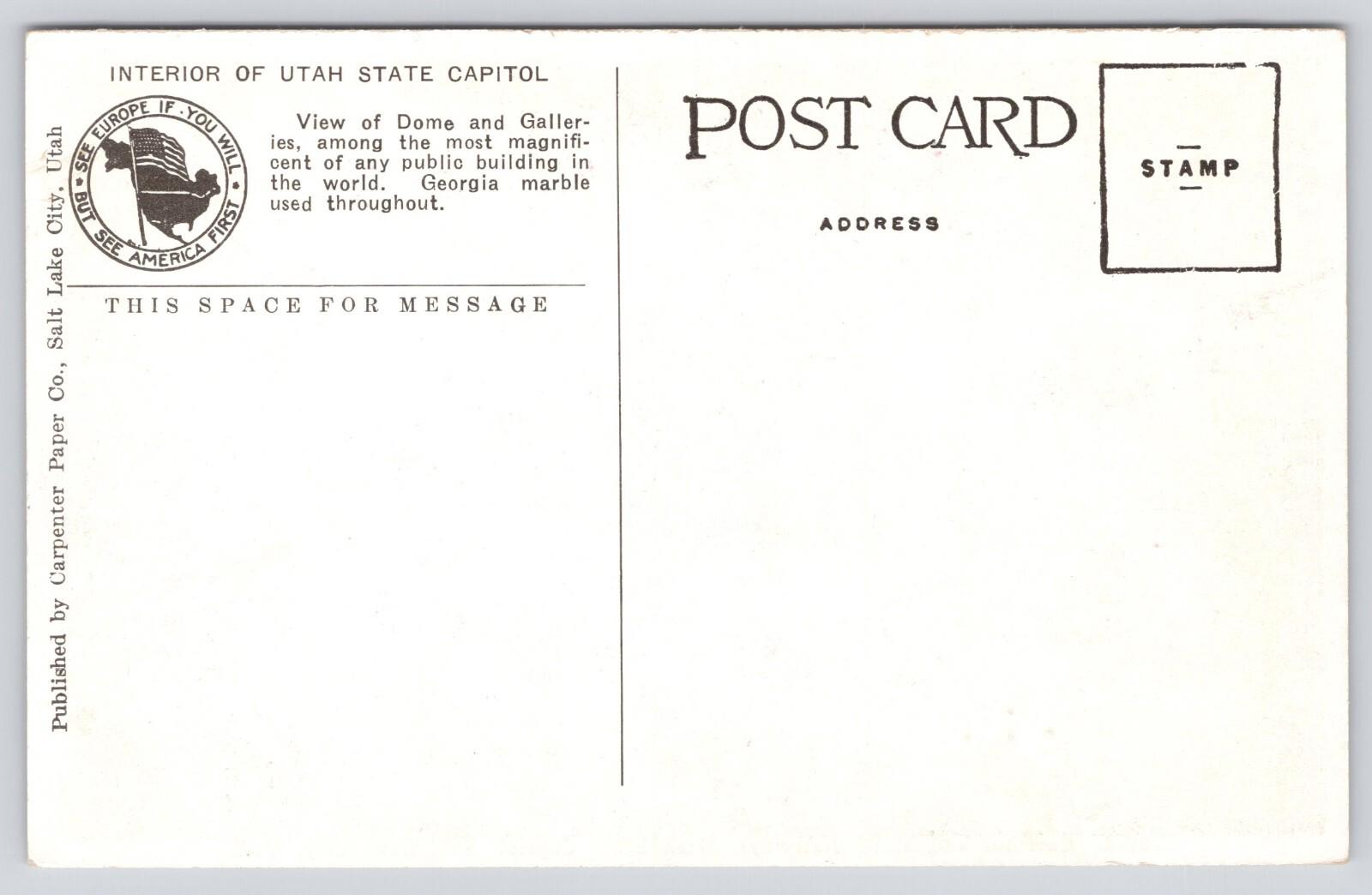 Postcard Corridor and Main Stairways Utah State Capitol Salt Lake City UNP 15575