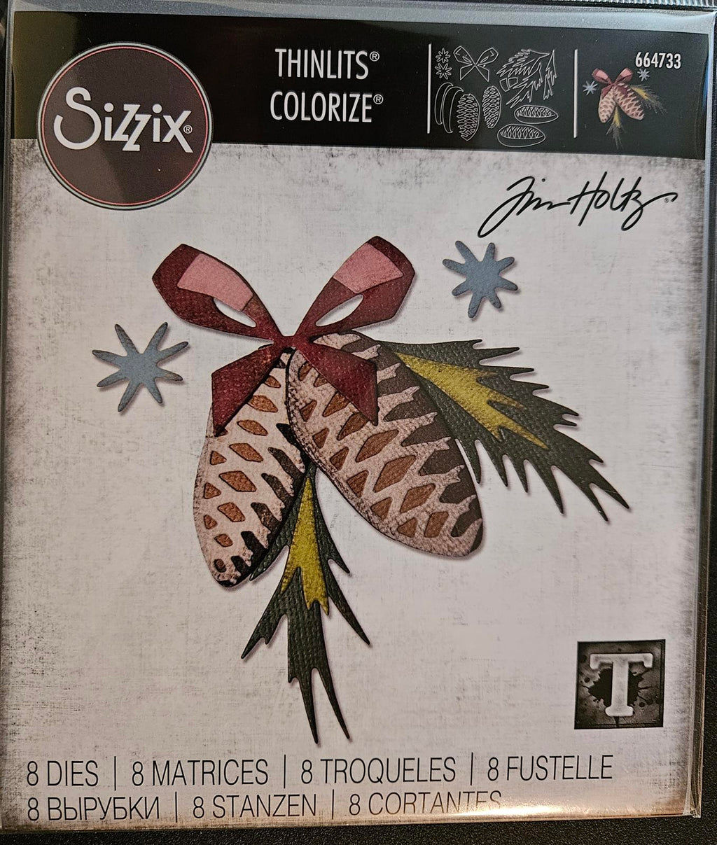 664733 Sizzix Thinlits Colorize Dies Festive Trims Pinecone Pine Needles Design