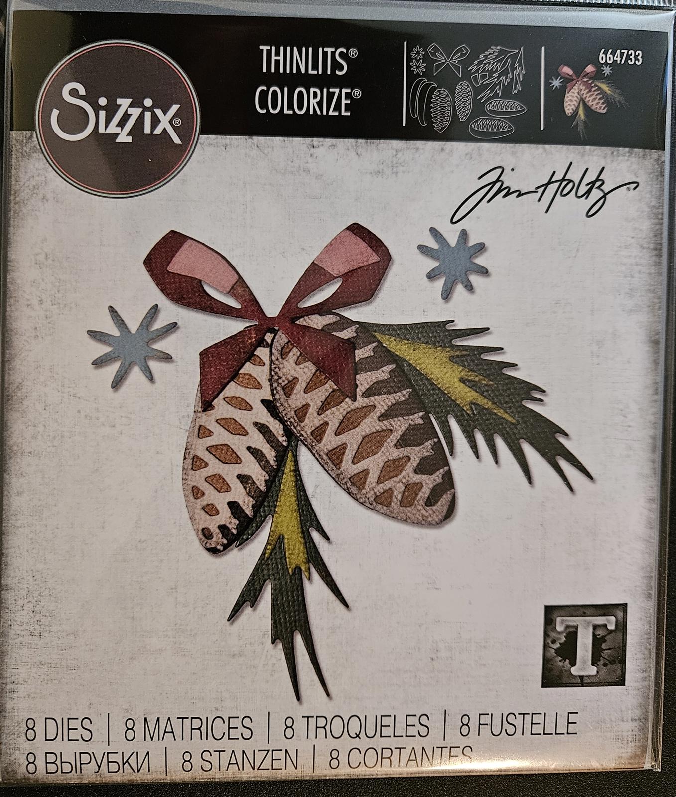 664733 Sizzix Thinlits Colorize Dies Festive Trims Pinecone Pine Needles Design