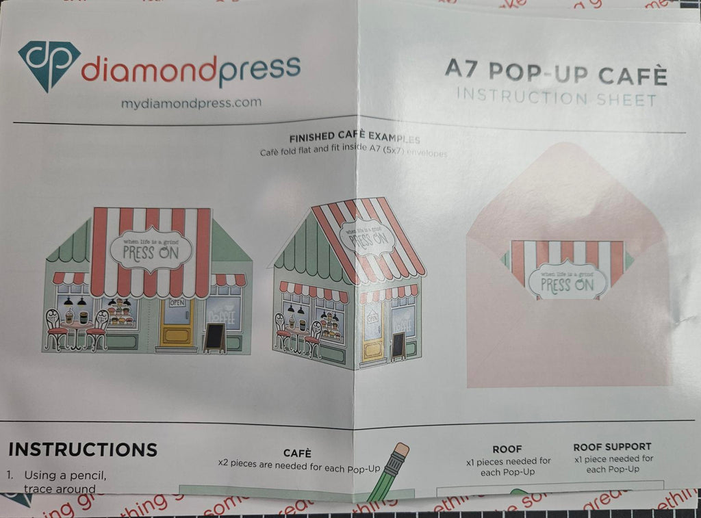 Diamond Press Pop Up Card Crafting Kit Corner Cafe Stamps Dies Form Rubber Bands