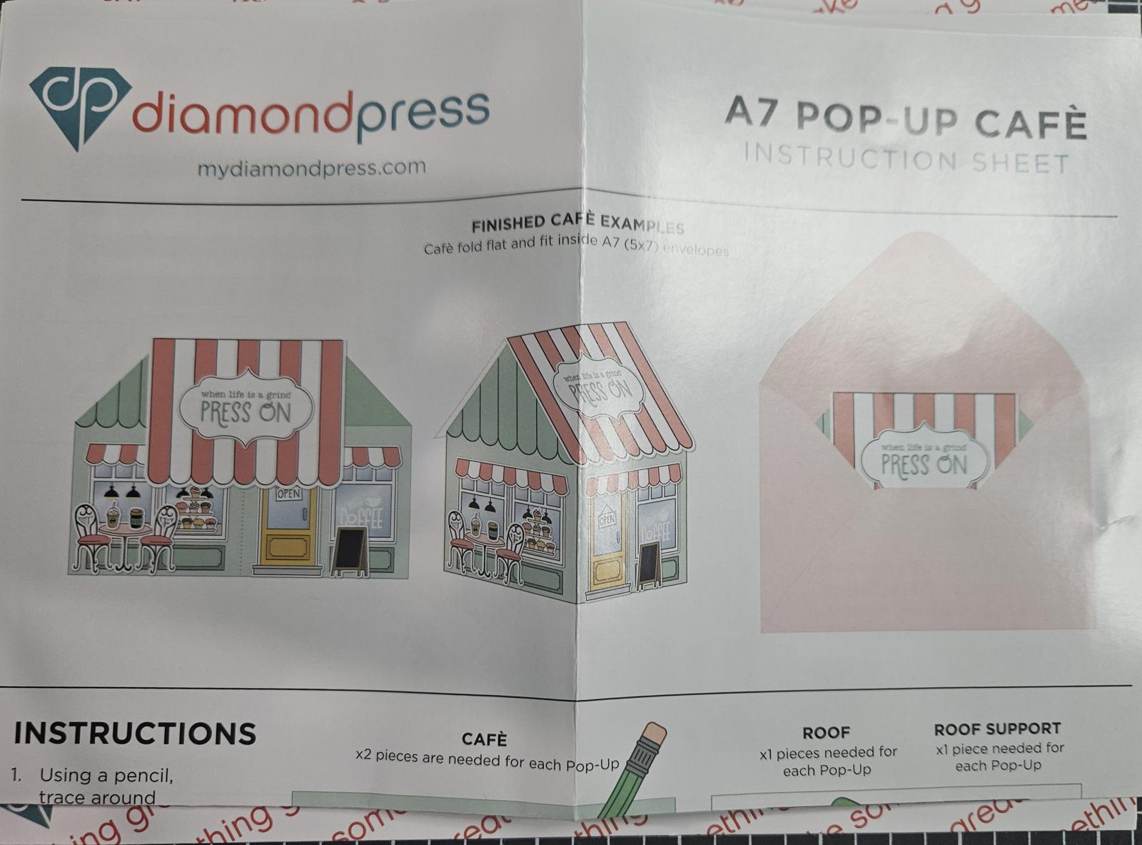 Diamond Press Pop Up Card Crafting Kit Corner Cafe Stamps Dies Form Rubber Bands