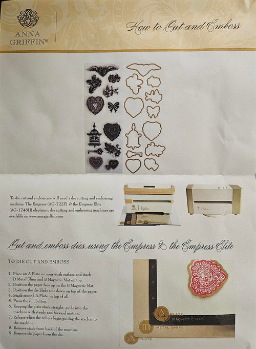 AG1861 Anna Griffin Smitten Stamps & Dies Set with Embossing and Cutting Tools