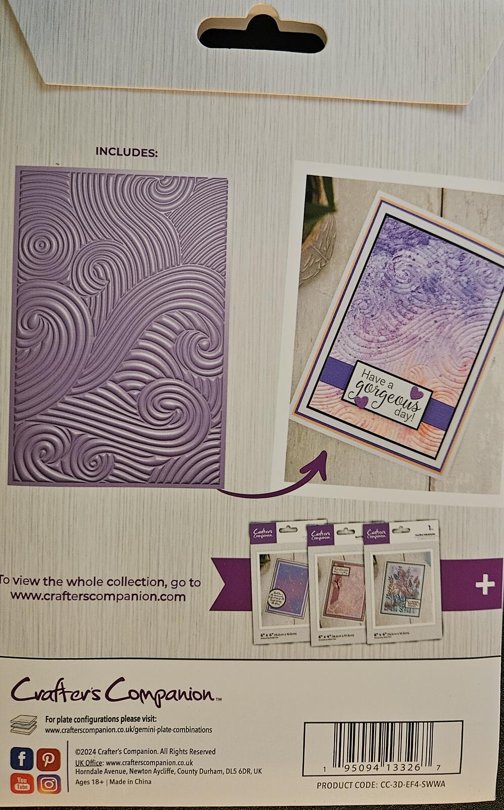 Crafter's Companion Swirling Waves 3D Embossing Folder 6" x 4"
