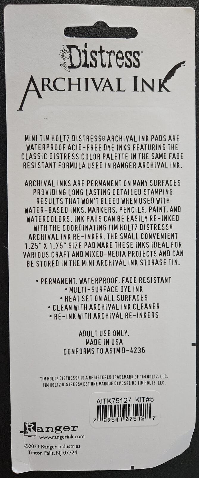 Kit #5 - Distress Archival Ink Mini Tim Holtz Color 4 pc Set AITK75127