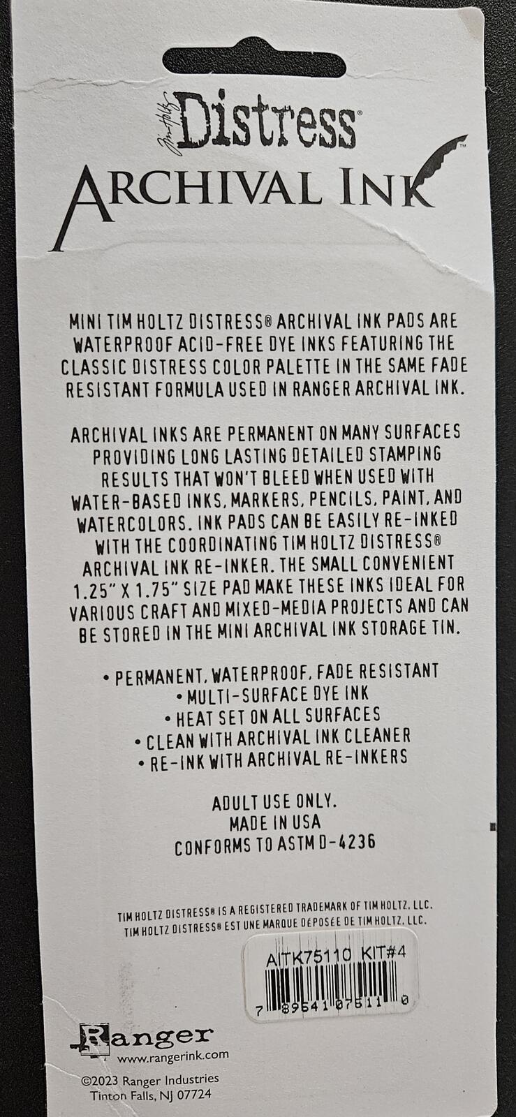 Kit #4 - Distress Archival Ink Mini Tim Holtz Color 4 pc Set AITK75110