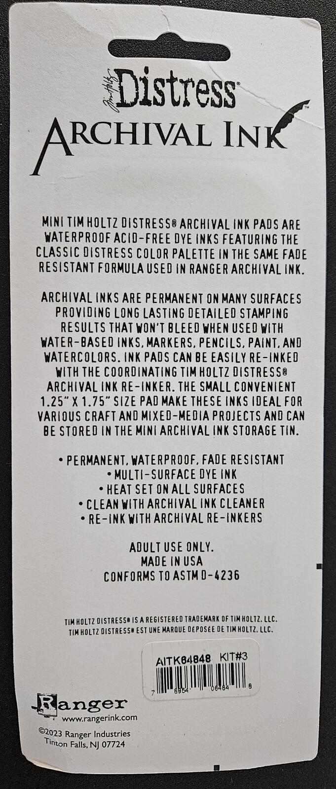 Kit #3 - Distress Archival Ink Mini Tim Holtz Color 4 pc Set AITK64848