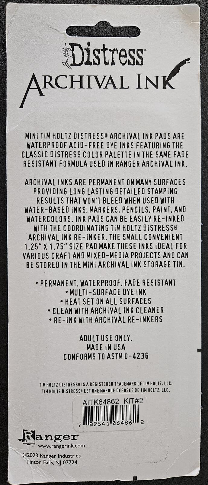 Kit #2 - Distress Archival Ink Mini Tim Holtz Color 4 pc Set AITK64862
