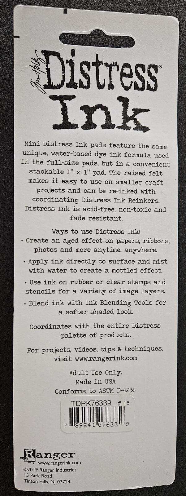Kit #16 - Ranger Tim Holtz Distress Ink Mini Ink Pads 4 pc Set TDPK76339