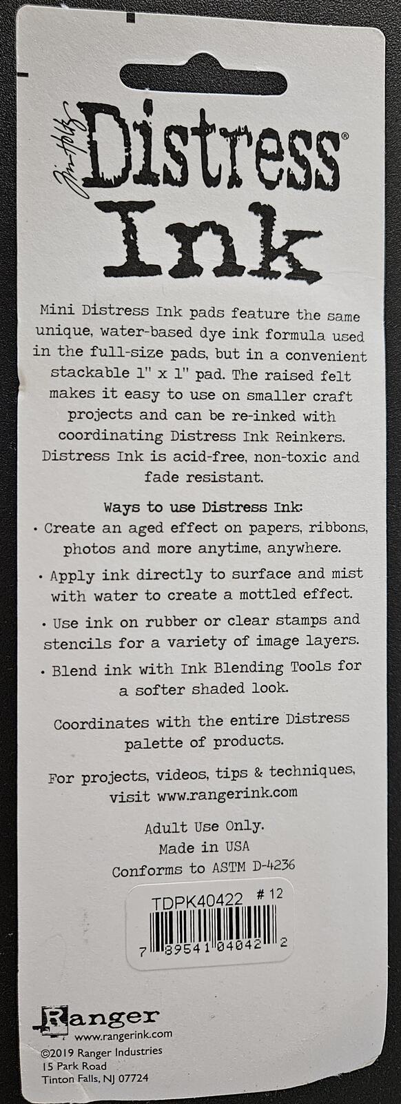 Kit #12 - Distress Ink Mini Ink Pads 4 pc Set -,
