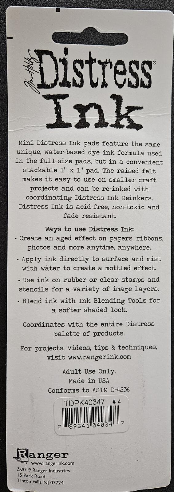 Kit #4 - Ranger Tim Holtz Distress Ink Mini Pads 4 pc Set TDPK40347 789541040347