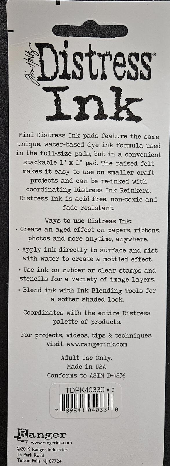 Kit #3 Ranger Tim Holtz Distress Ink Mini Pads 4 pc Set TDPK40330 789541040330