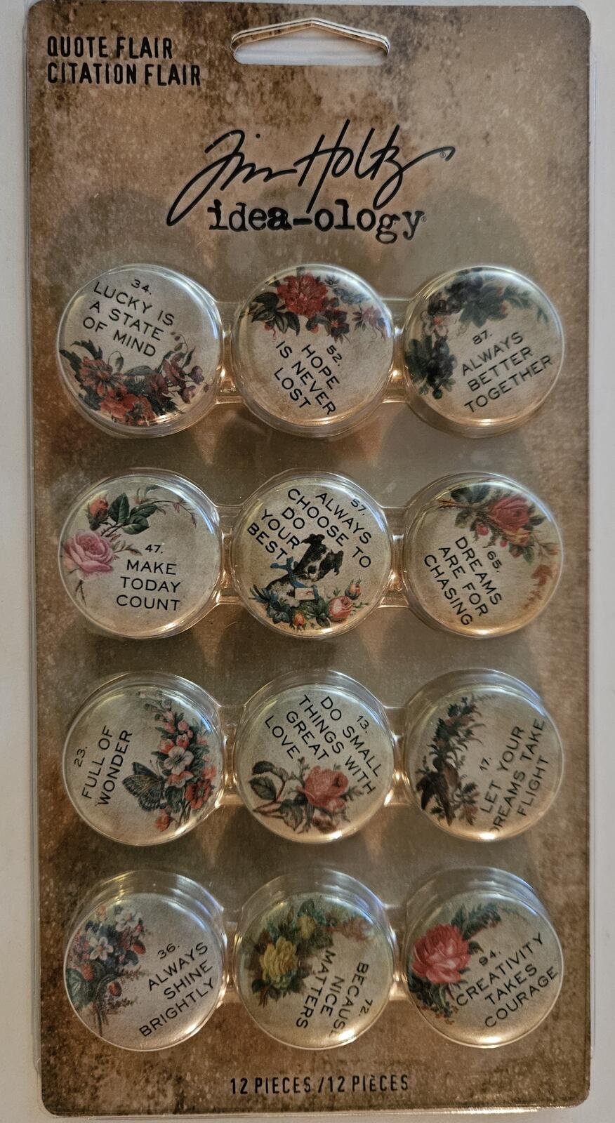 TH94116 Tim Holtz Idea-ology Advantus Quote Flair Buttons 12 Piece Set