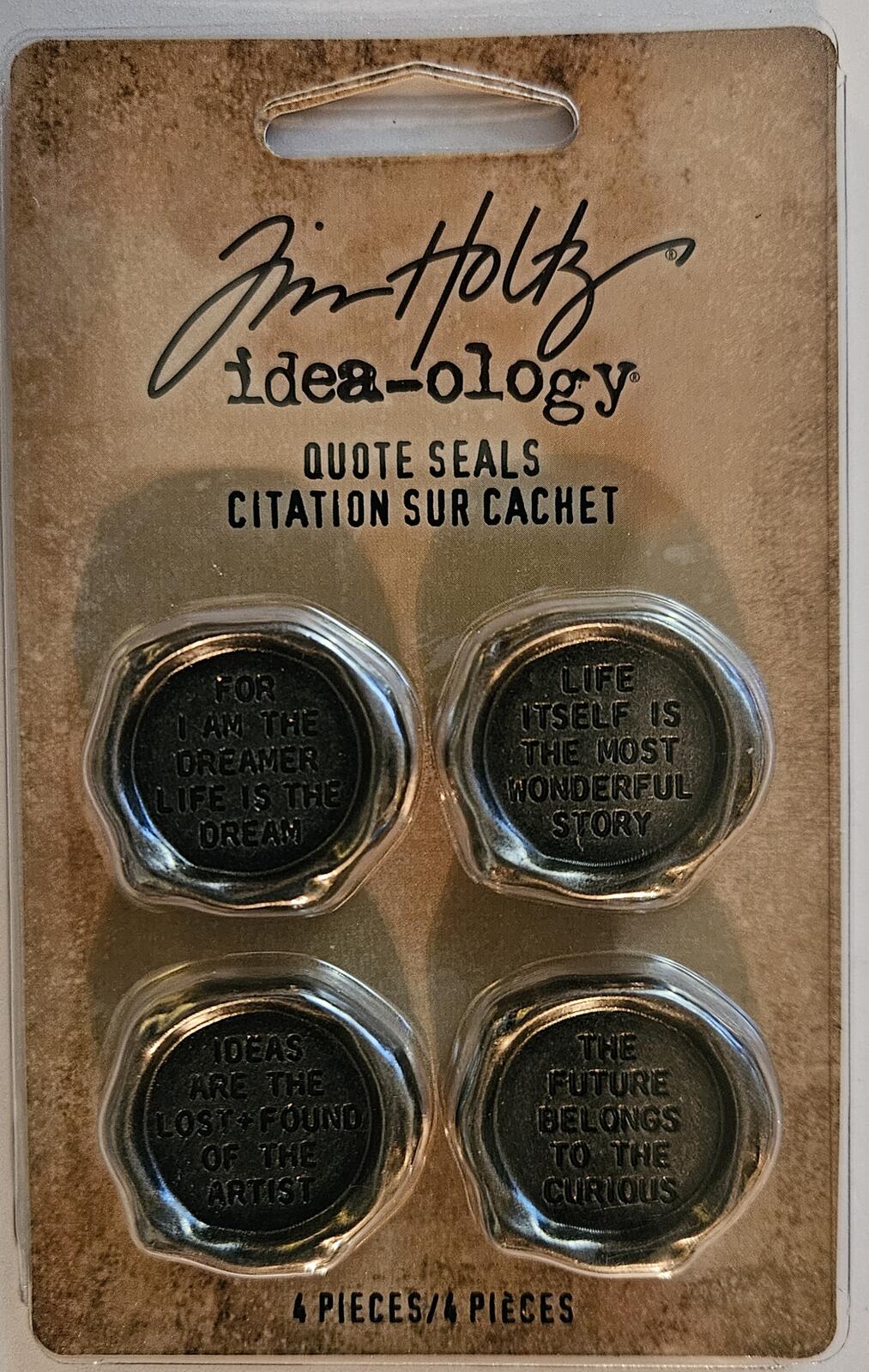 TH94236 Tim Holtz Idea-ology Quote Seals Decorative Metal Accents 4 Pieces