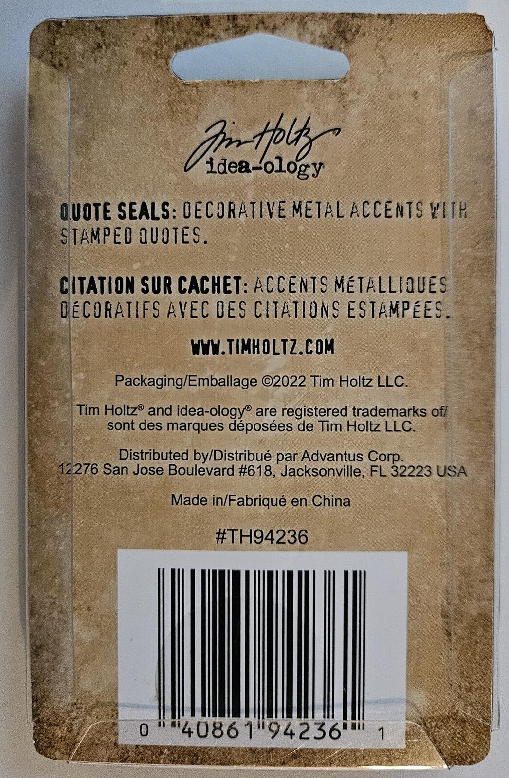 TH94236 Tim Holtz Idea-ology Quote Seals Decorative Metal Accents 4 Pieces