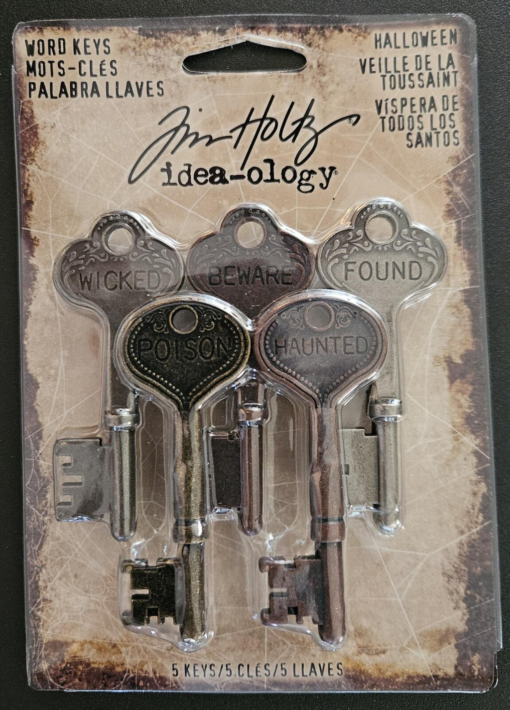 TH93600 Tim Holtz Idea-ology Halloween Word Keys Set 5 pcs