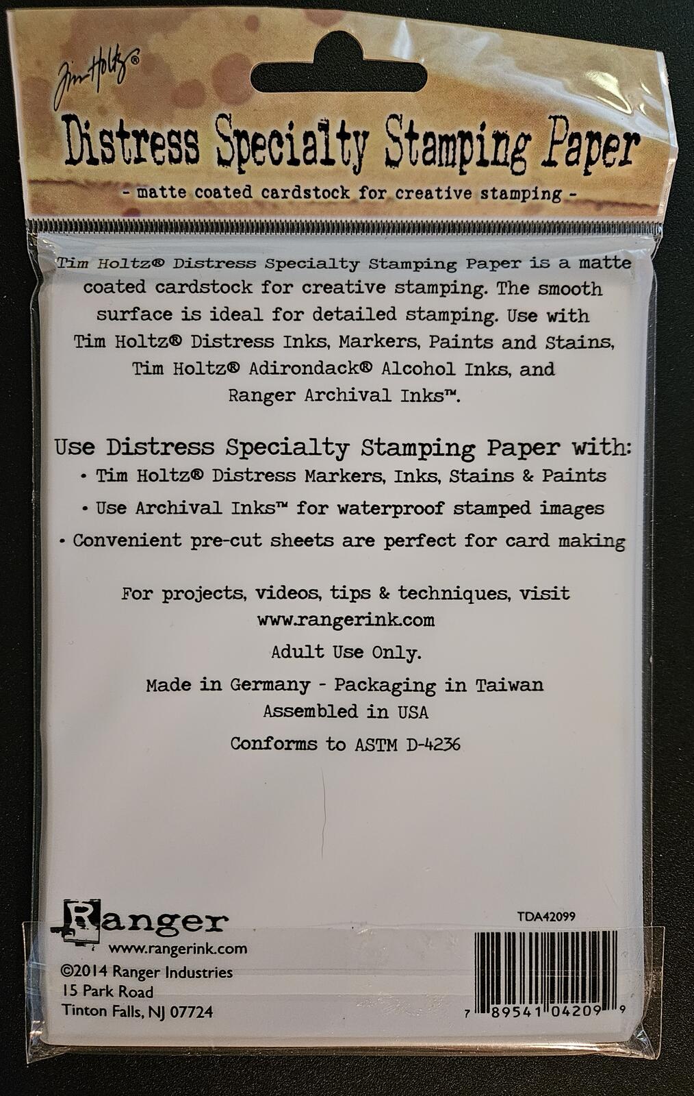 Tim Holtz Distress Specialty Stamping Paper - Matte Coated Cardstock, 20 Sheets
