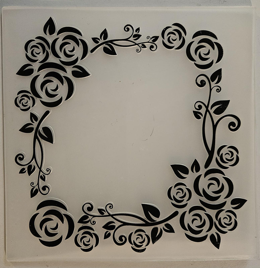 Floral Rose Square Border Reusable Craft 6" x 6" Embossing Folder Plastic