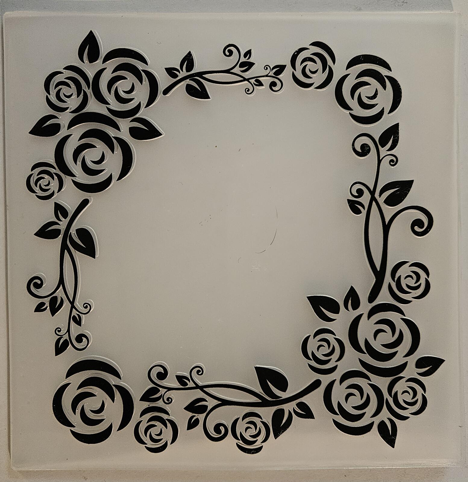 Floral Rose Square Border Reusable Craft 6" x 6" Embossing Folder Plastic