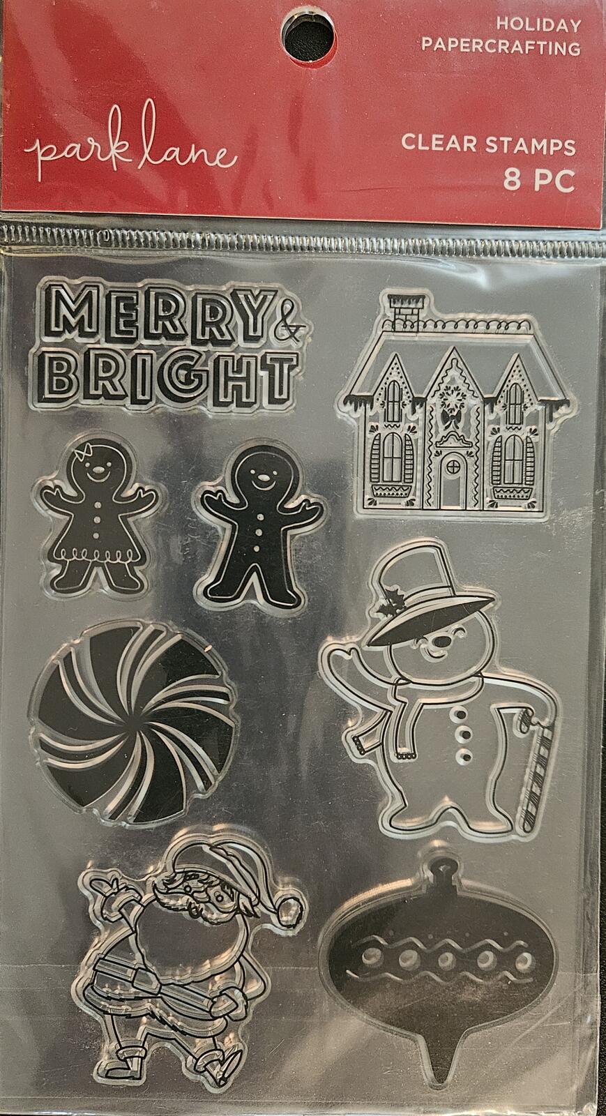 Park Lane Holiday Papercrafting Merry & Bright Clear Stamps 8 pc Christmas Set