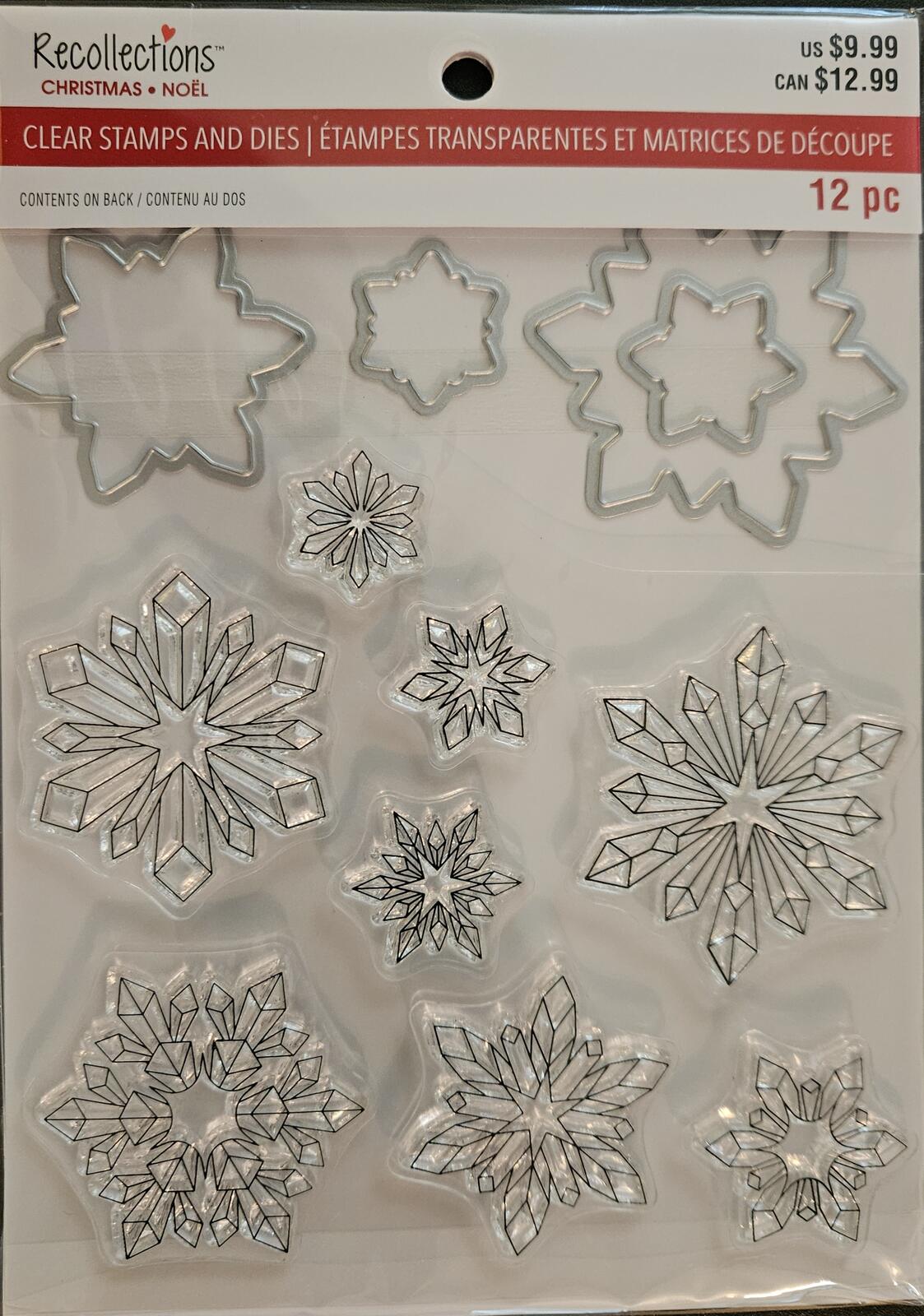 757923 Recollections Christmas Noel Clear Stamps and Metal Dies Snowflake 12 pc