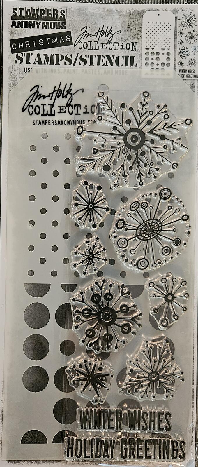 THMM185 Tim Holtz Christmas Stamps Stencil Retro Flakes Spots Polka dot