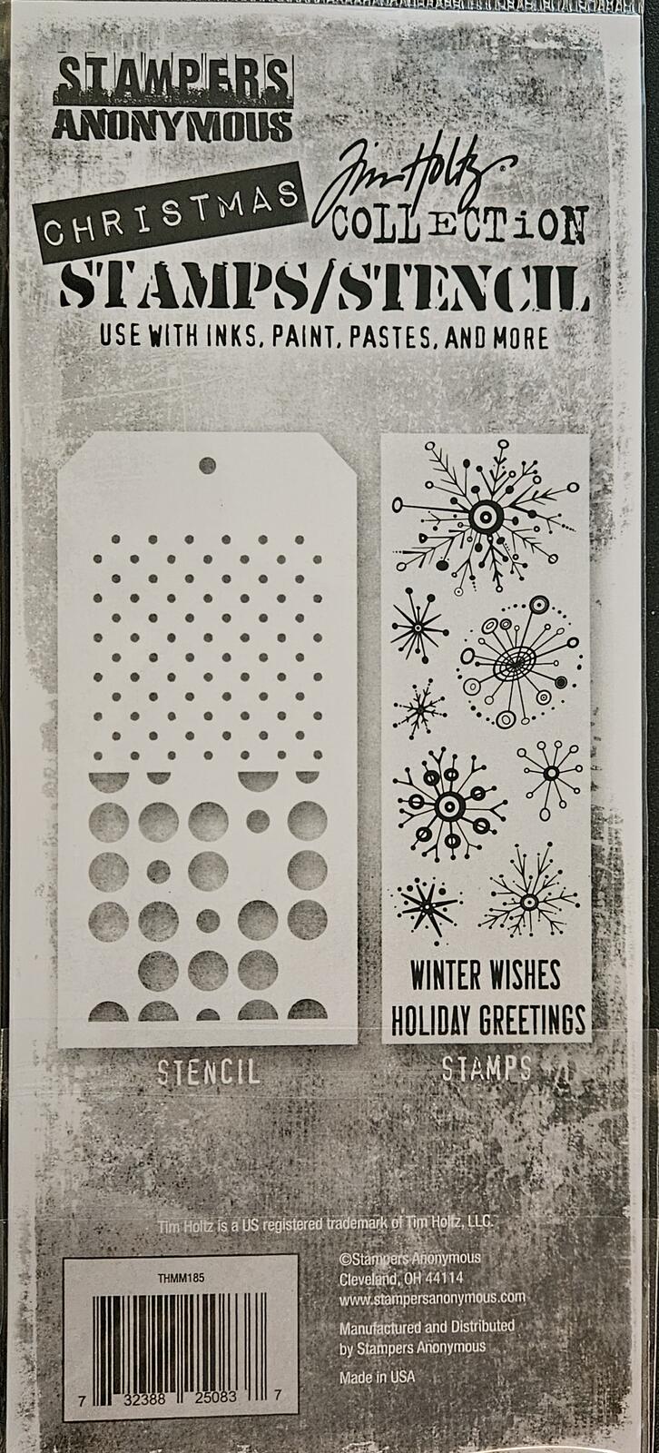 THMM185 Tim Holtz Christmas Stamps Stencil Retro Flakes Spots Polka dot