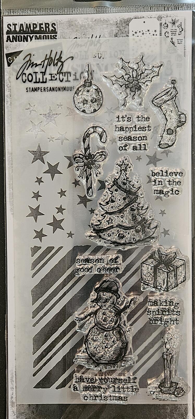THMM190 Tim Holtz Stamps Stencil Tattered Christmas Peppermint Falling Stars