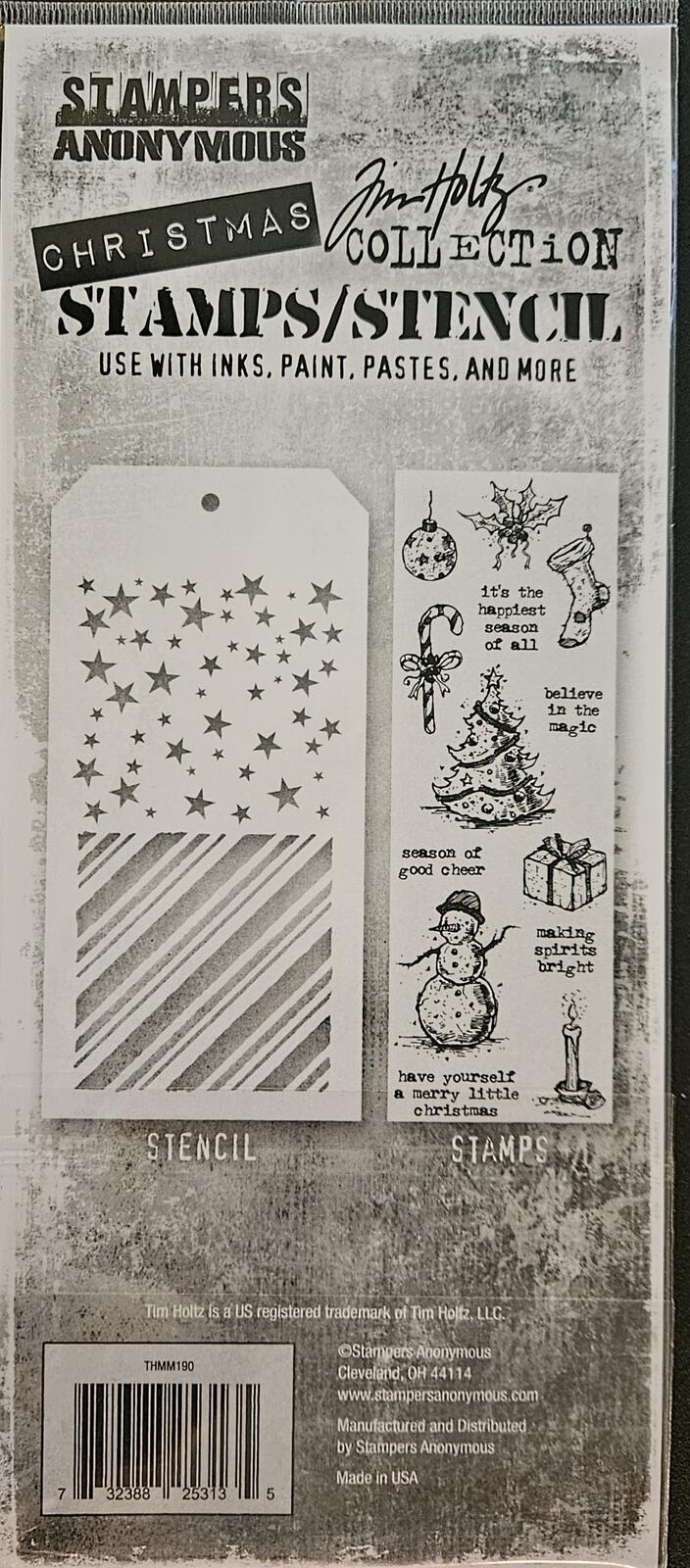 THMM190 Tim Holtz Stamps Stencil Tattered Christmas Peppermint Falling Stars