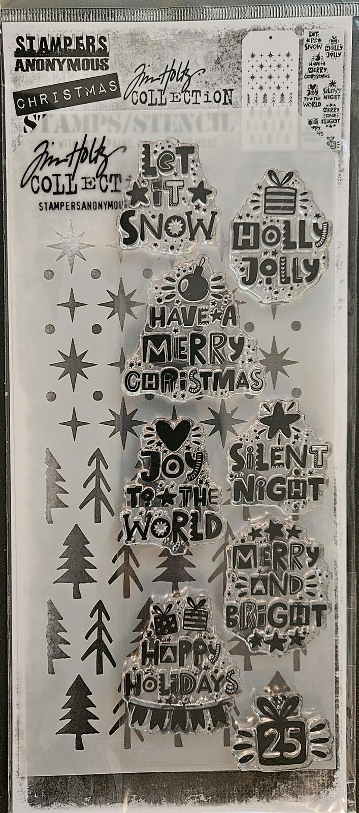 THMM188 Tim Holtz Christmas Stamps Stencil Set Holiday Whatnots Starry Pines