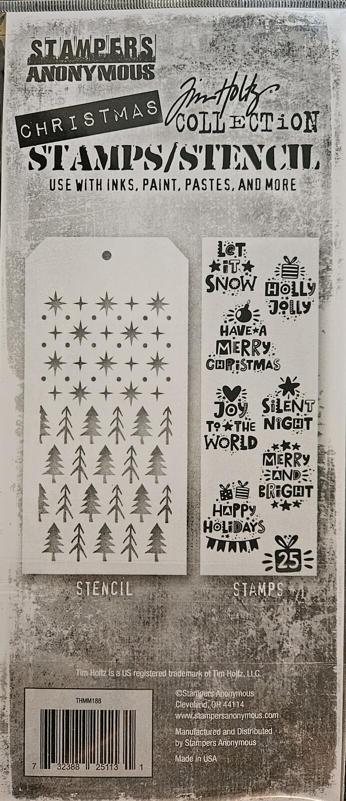 THMM188 Tim Holtz Christmas Stamps Stencil Set Holiday Whatnots Starry Pines