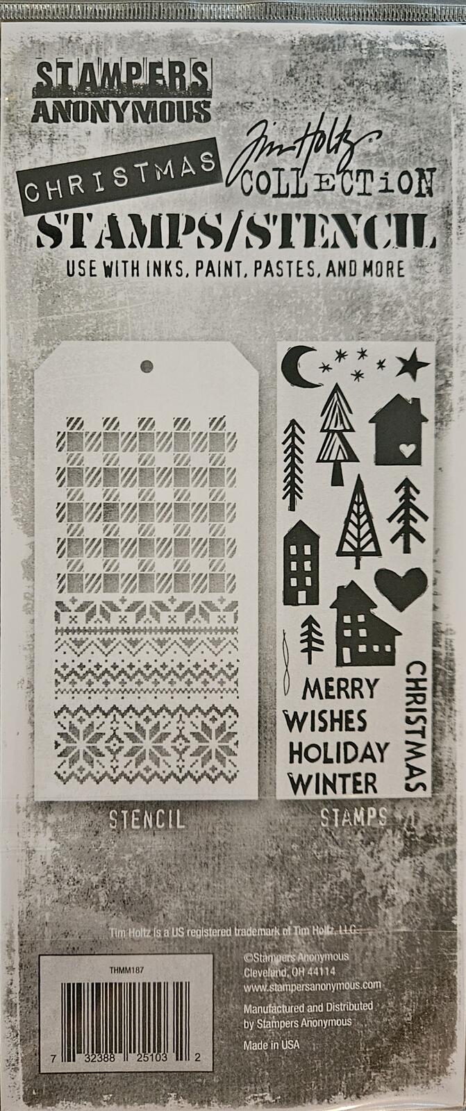 THMM187 Tim Holtz Christmas Stamps Stencil Festive Print Holiday Knit Gingham