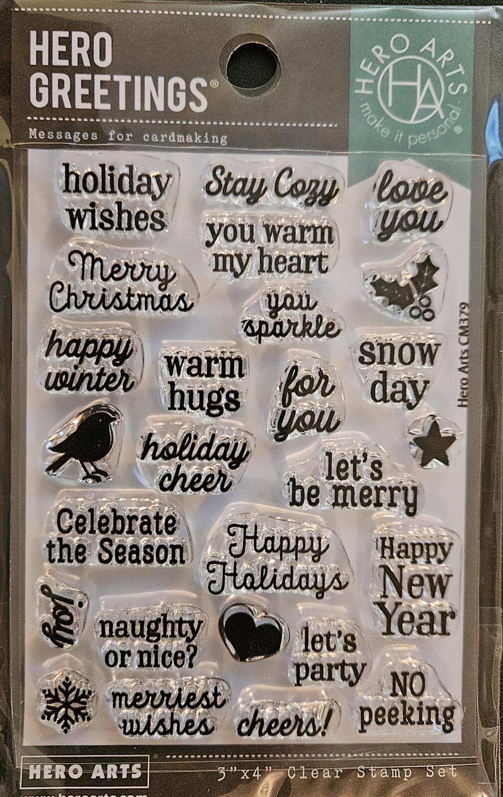 Hero Arts Clear Stamp Set Bundle Poinsettia Arrangement & Greetings Messages New