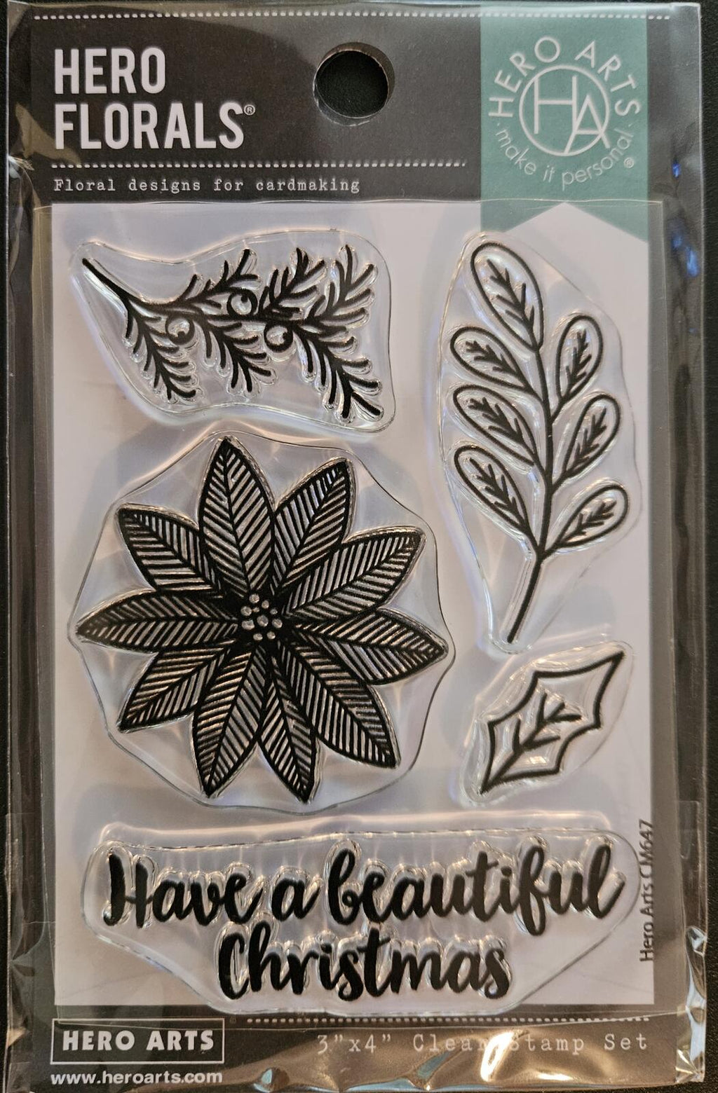 Hero Arts Clear Stamp Set Bundle Poinsettia Arrangement & Greetings Messages New