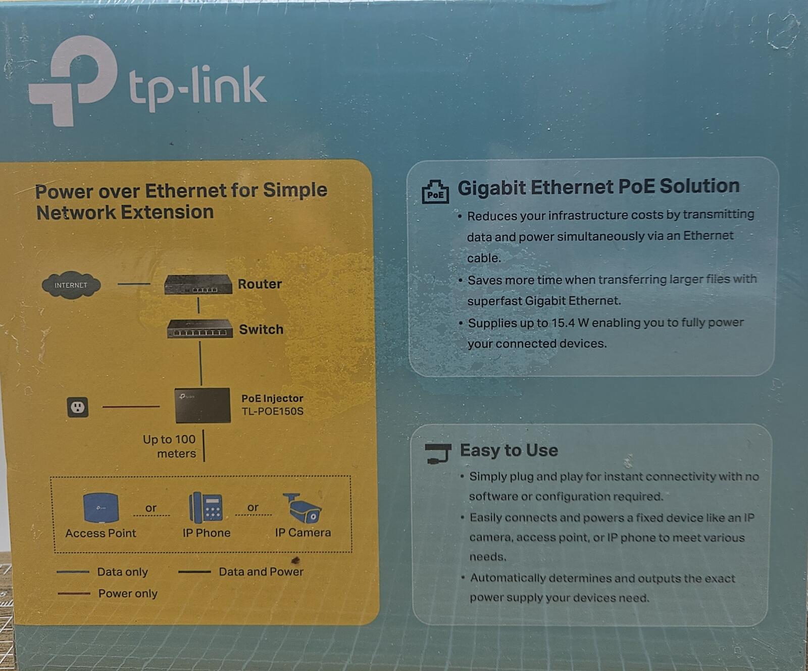 TP-Link TL-POE150S Gigabit PoE Injector 802.3af Plug & Play Sealed 845973030506