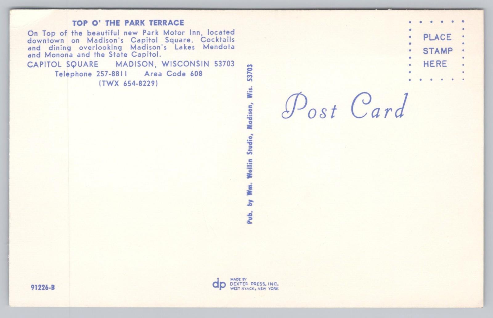 Postcard Top O' Park Terrace Motor Inn Downtown Madison Wisconsin Capital Square