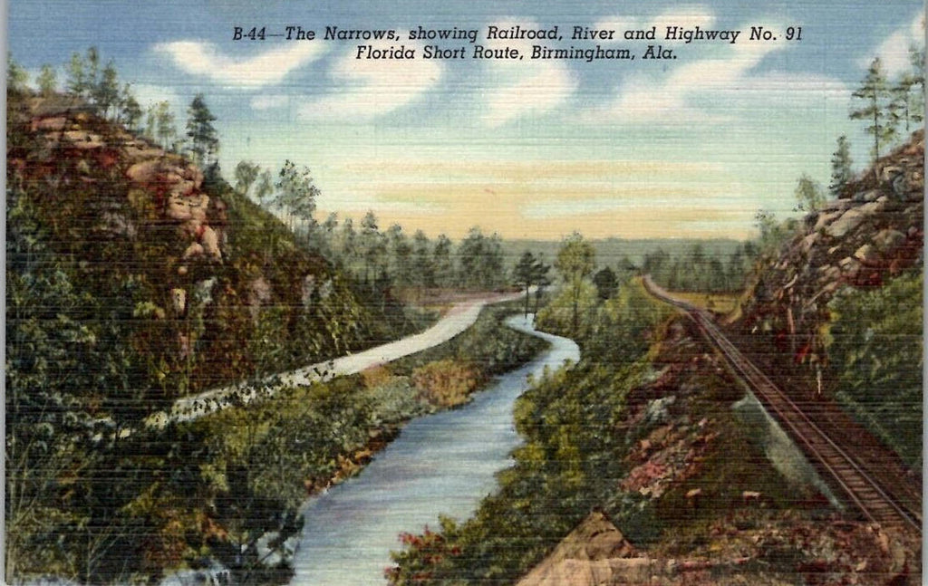 Postcard The Narrows Railroad River Highway 91 Florida Short Route Birmingham AL