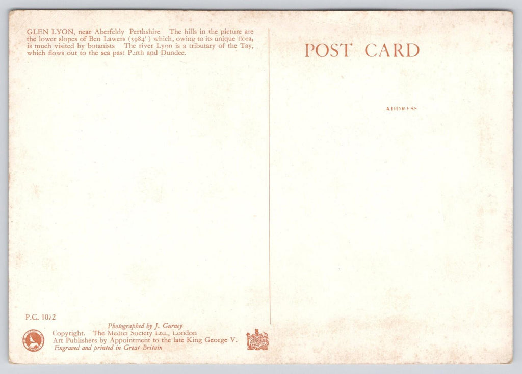 Postcard Glen Lyon Near Aberfeldy Perthshire Lower Slopes Ben Lawers J Gurney UN