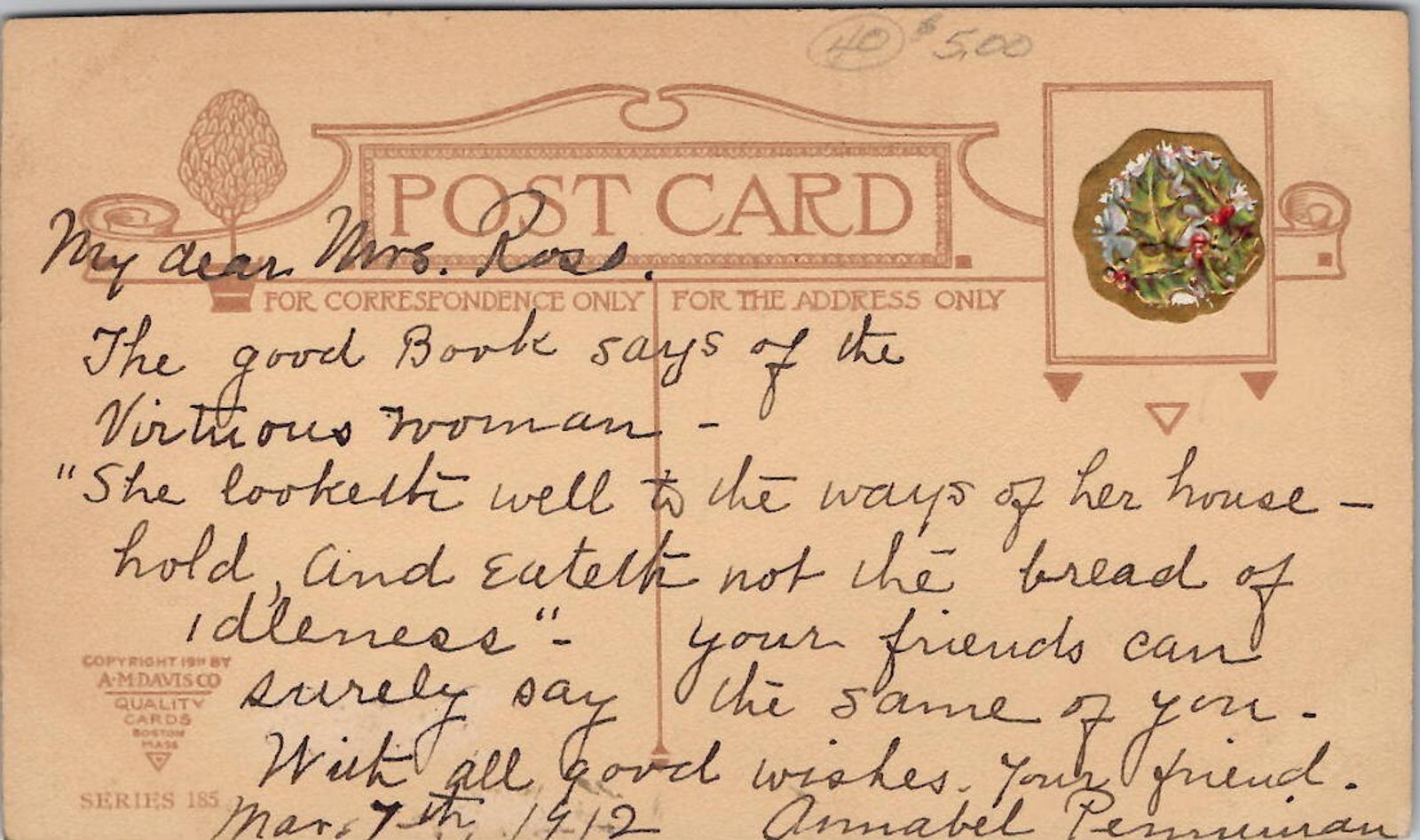 Postcard Wishes For Your Birthday A5 Copyright 1911 by A M Davis Co Boston Mass