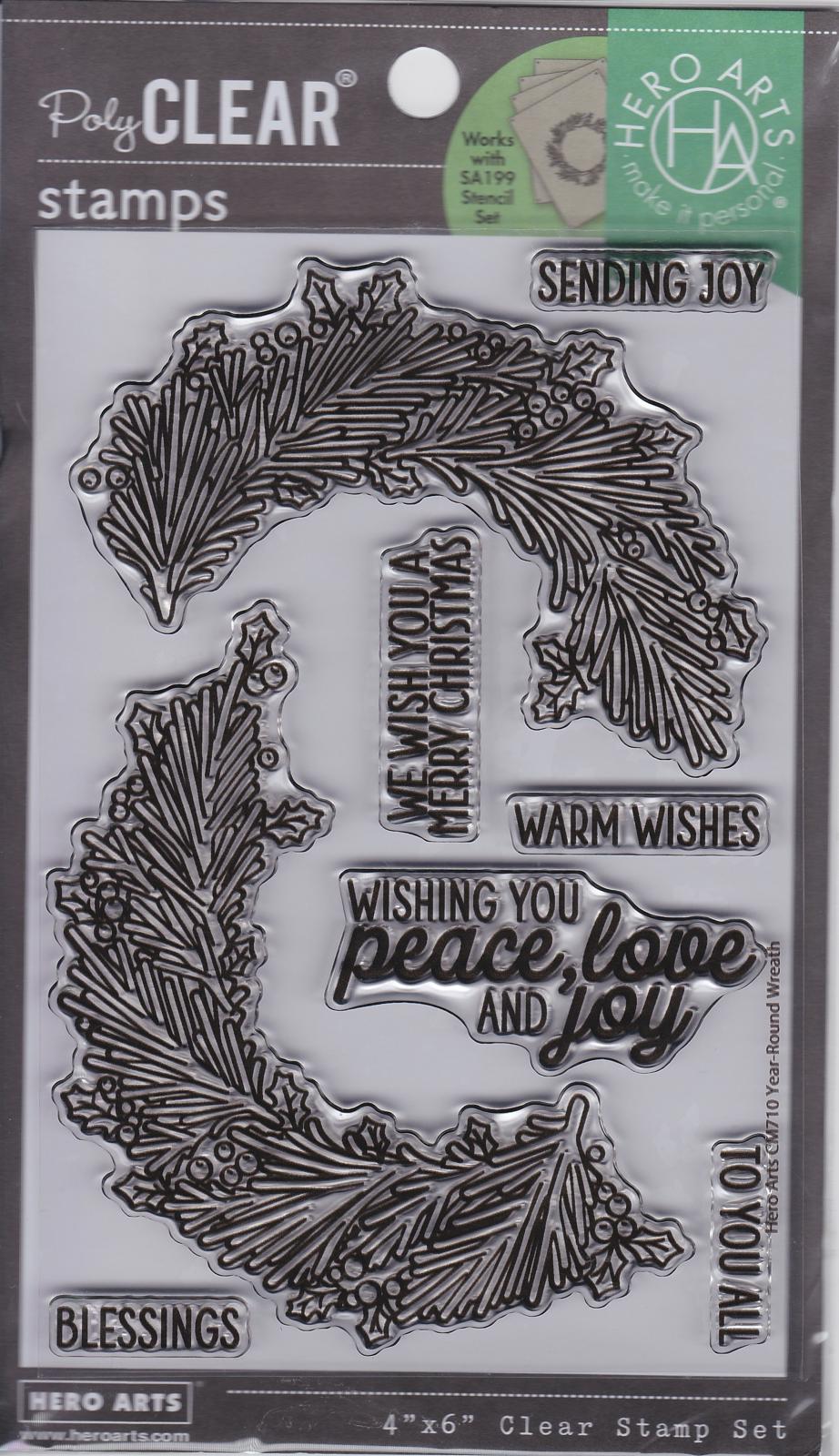 CM710 Year-Round Wreath 4"x6" Clear Stamp Set Hero Arts NIP 085700942249