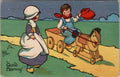 Vintage 'Good Morning!' Postcard Featuring Children with Wooden Horse Wagon